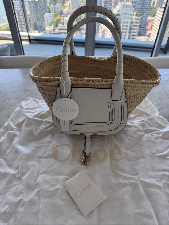 Handbags - New Chloé Marcie Medium Raffia and Leather Basket Tote Bag